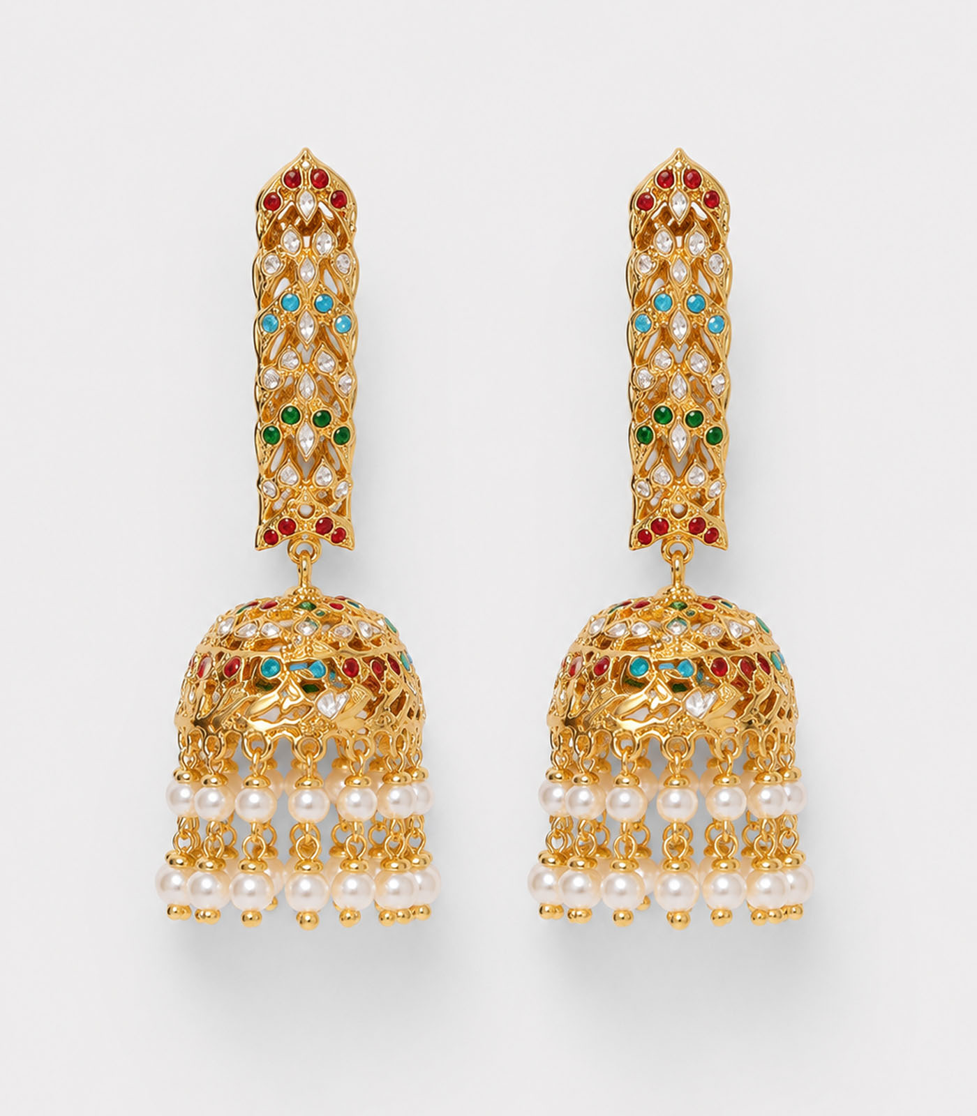 Bar Jhumka Earrings with Pearl Fringe - Image 2