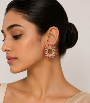 Floral Polki Hoop Earrings