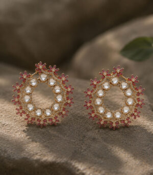 Floral Polki Hoop Earrings