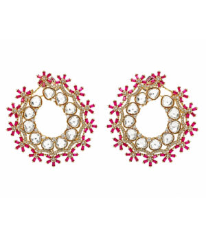 Floral Polki Hoop Earrings