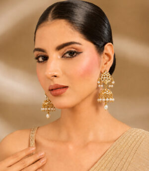 Polki Jhumka Earrings with Pearl Drops