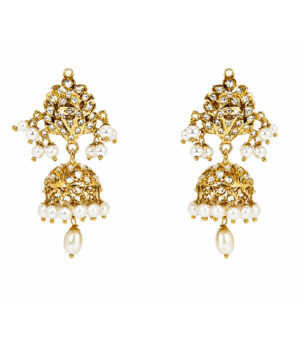Polki Jhumka Earrings with Pearl Drops