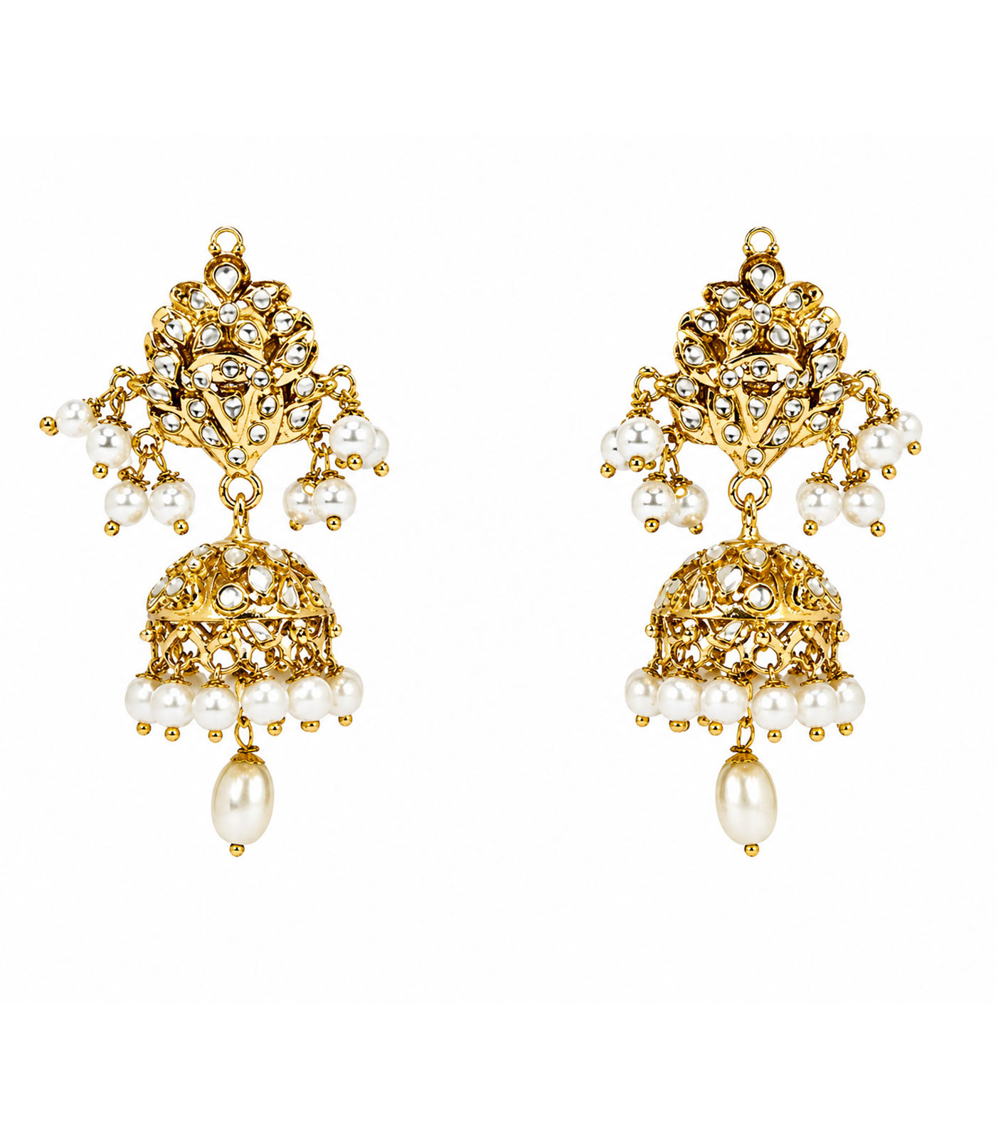 Polki Jhumka Earrings with Pearl Drops - Image 2