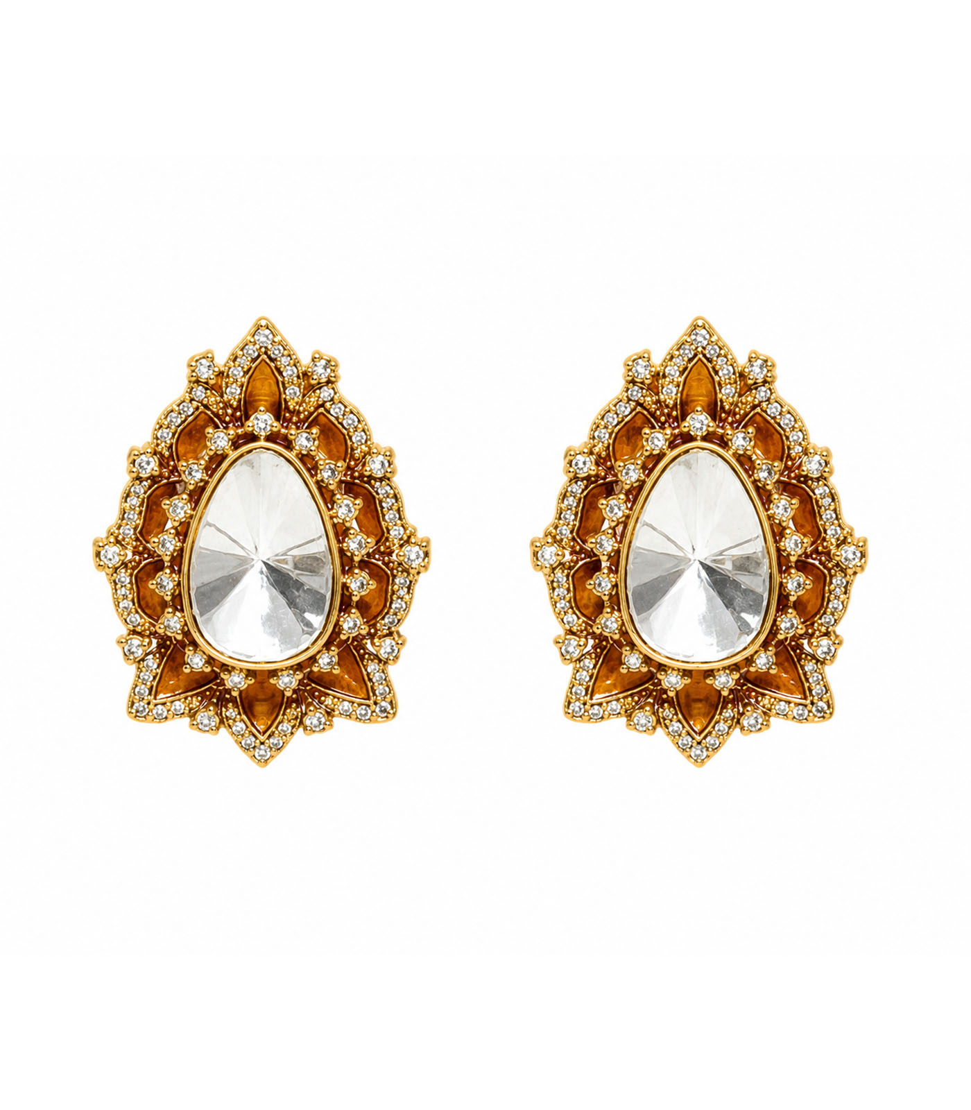 Pear Cut Polki Floral Stud Earrings - Image 2