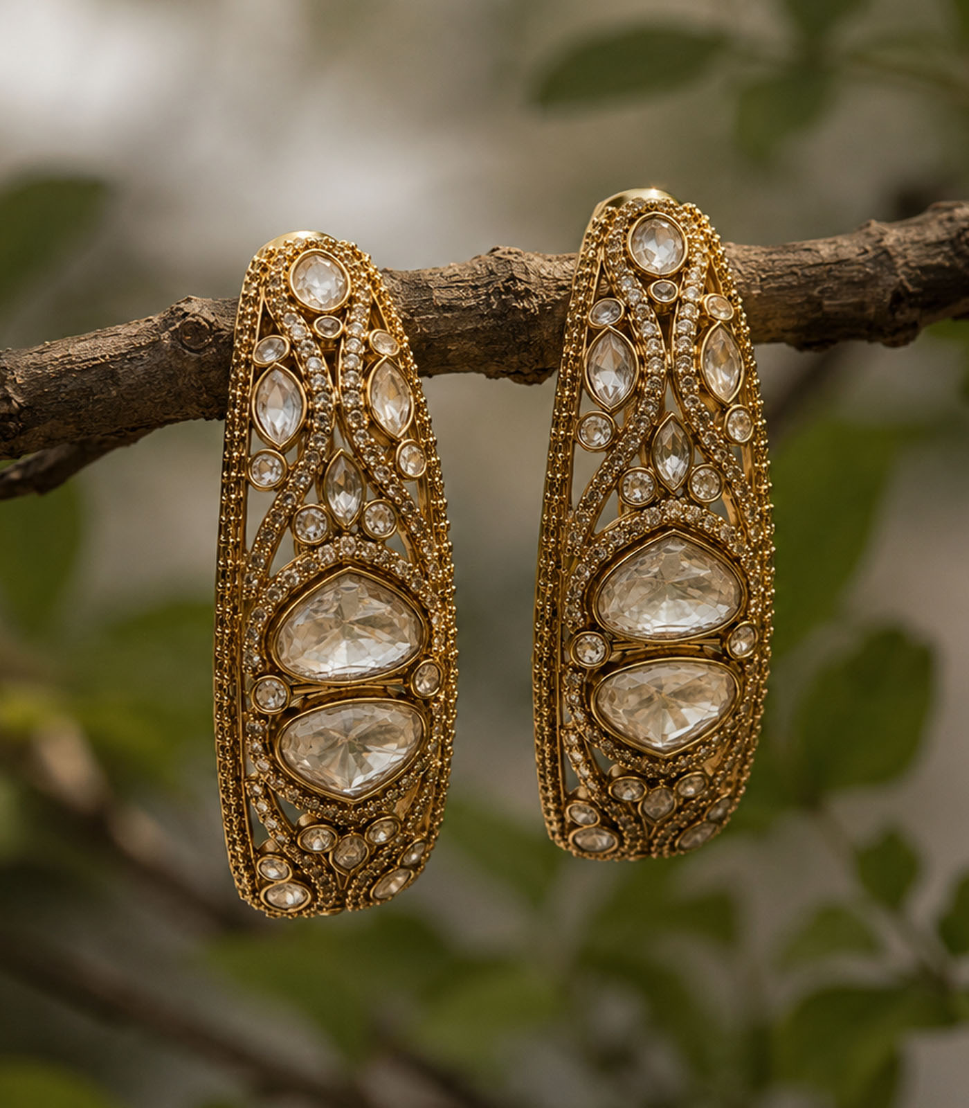 Elongated Polki Drop Earrings - Image 3