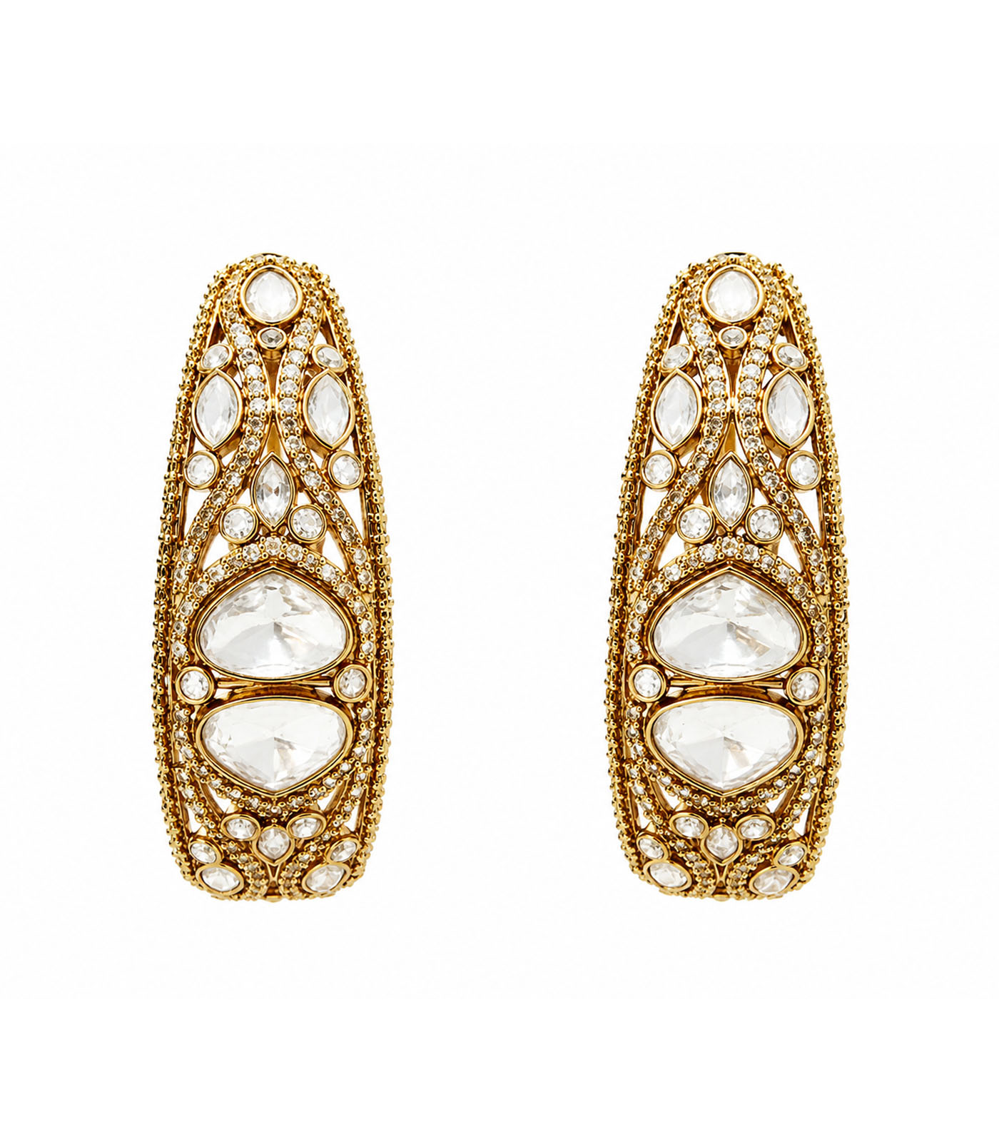 Elongated Polki Drop Earrings - Image 2