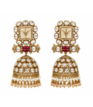 Polki Jhumka Earrings with Pearl Fringe