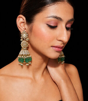 Emerald Green Polki Jhumka Earrings