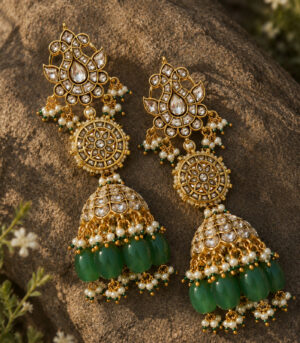Emerald Green Polki Jhumka Earrings