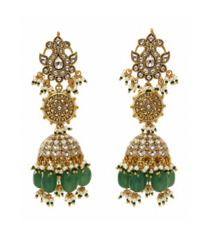 Emerald Green Polki Jhumka Earrings