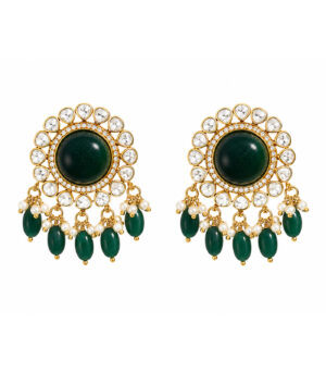 Emerald Stud Earrings with Pearl & Bead Drops