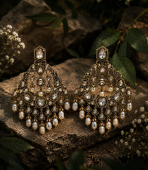 Polki Chandelier Earrings with Pearl Drops