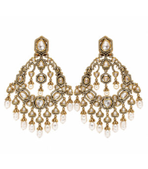 Polki Chandelier Earrings with Pearl Drops