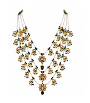 Layered Kundan & Emerald Beaded Necklace Set