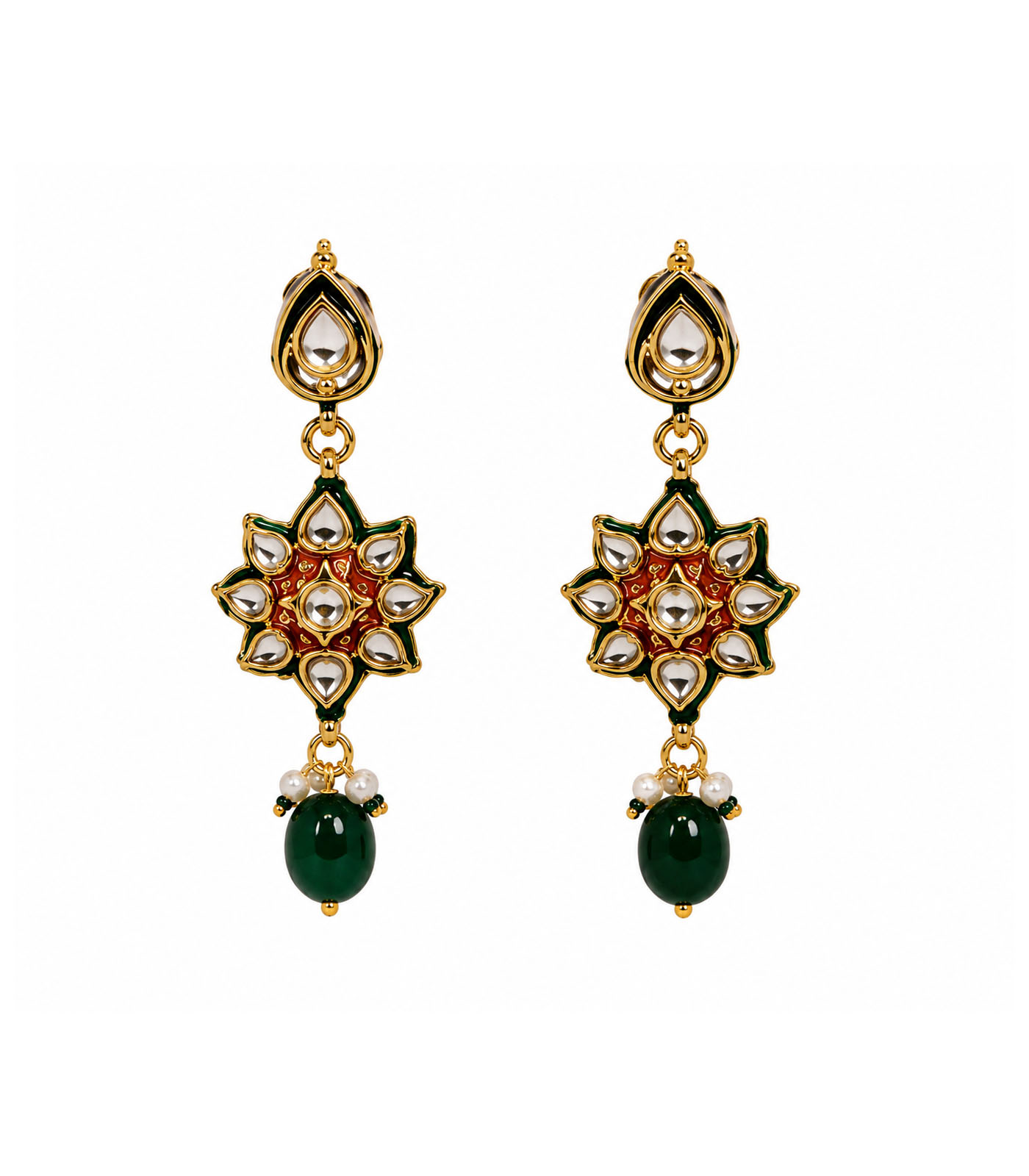 Layered Kundan & Emerald Beaded Necklace Set - Image 2