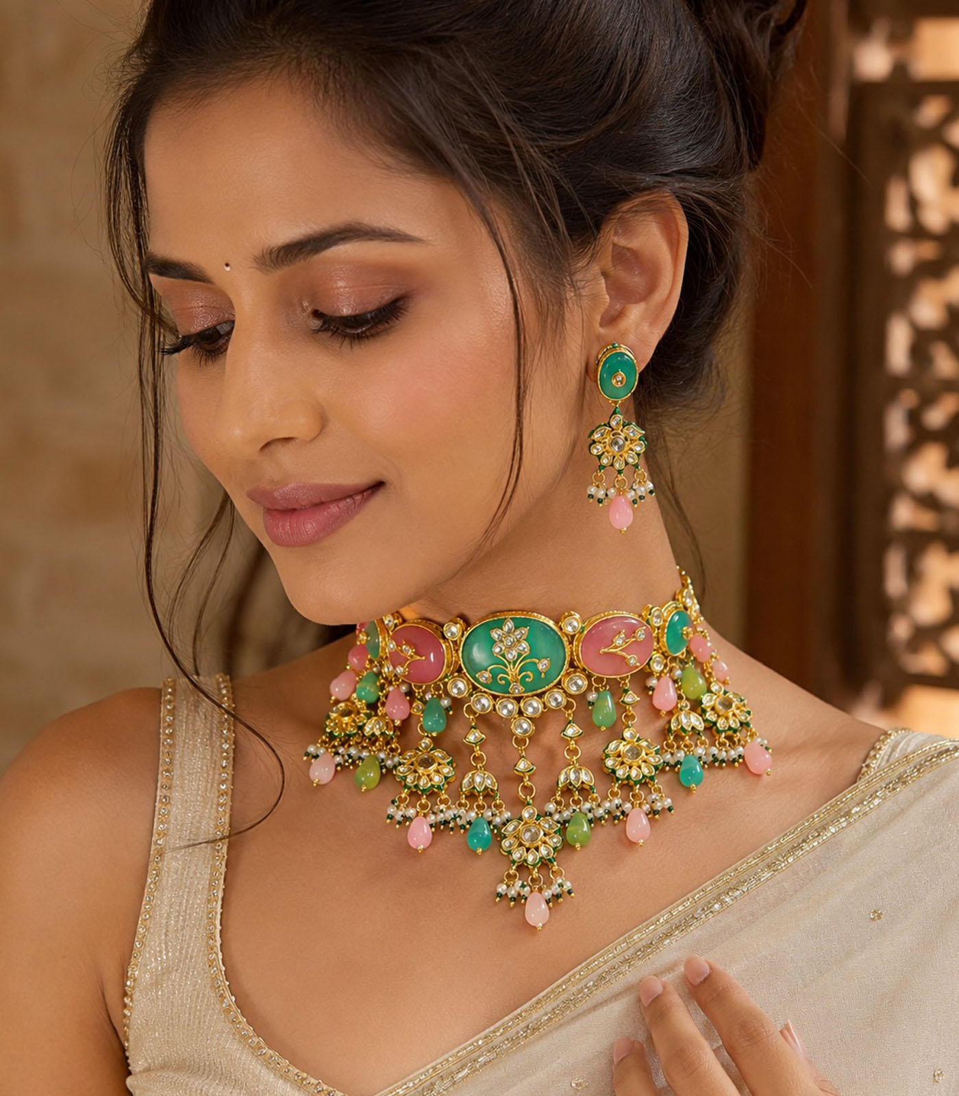 Pastel Kundan Floral Choker Set