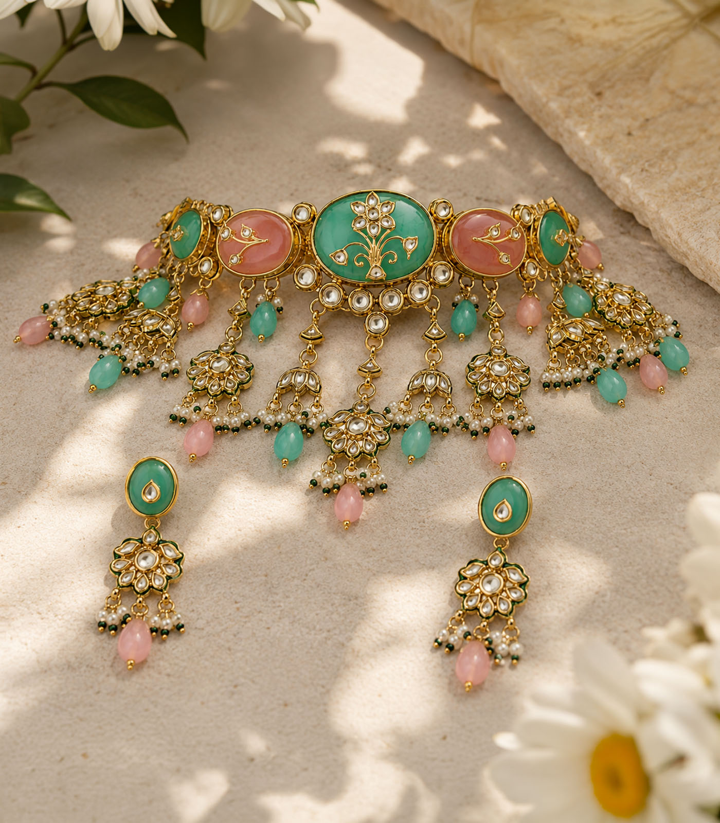 Pastel Kundan Floral Choker Set - Image 3