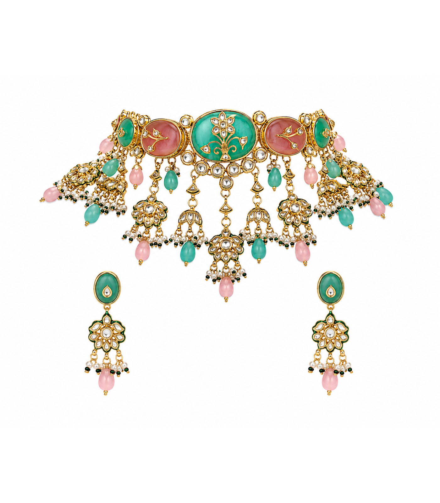 Pastel Kundan Floral Choker Set - Image 4