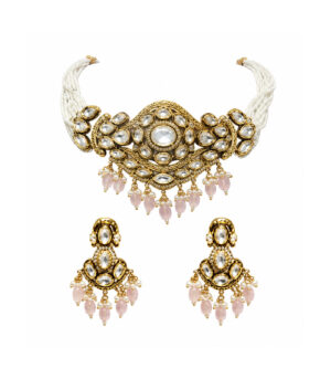 Kundan Pastel Pink Beaded Choker Set