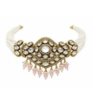 Kundan Pastel Pink Beaded Choker Set