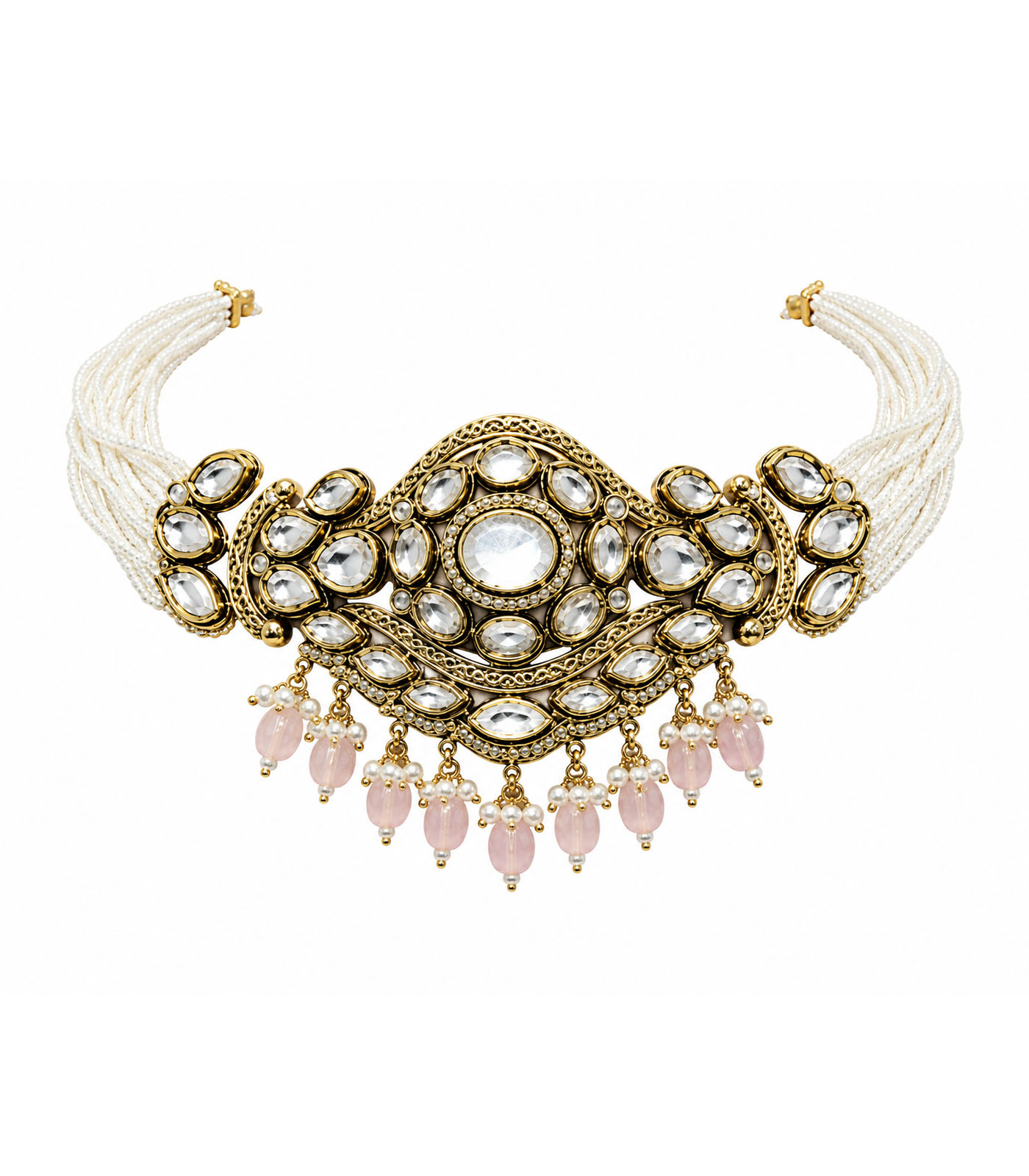 Kundan Pastel Pink Beaded Choker Set - Image 5