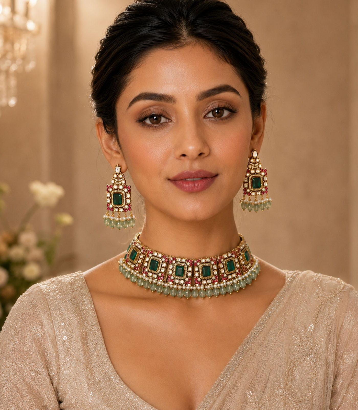 Emerald Kundan Choker Set