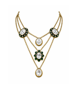 Emerald Kundan Layered Necklace Set with Drop Earrings