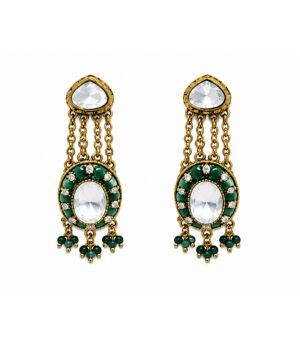 Emerald Kundan Layered Necklace Set with Drop Earrings