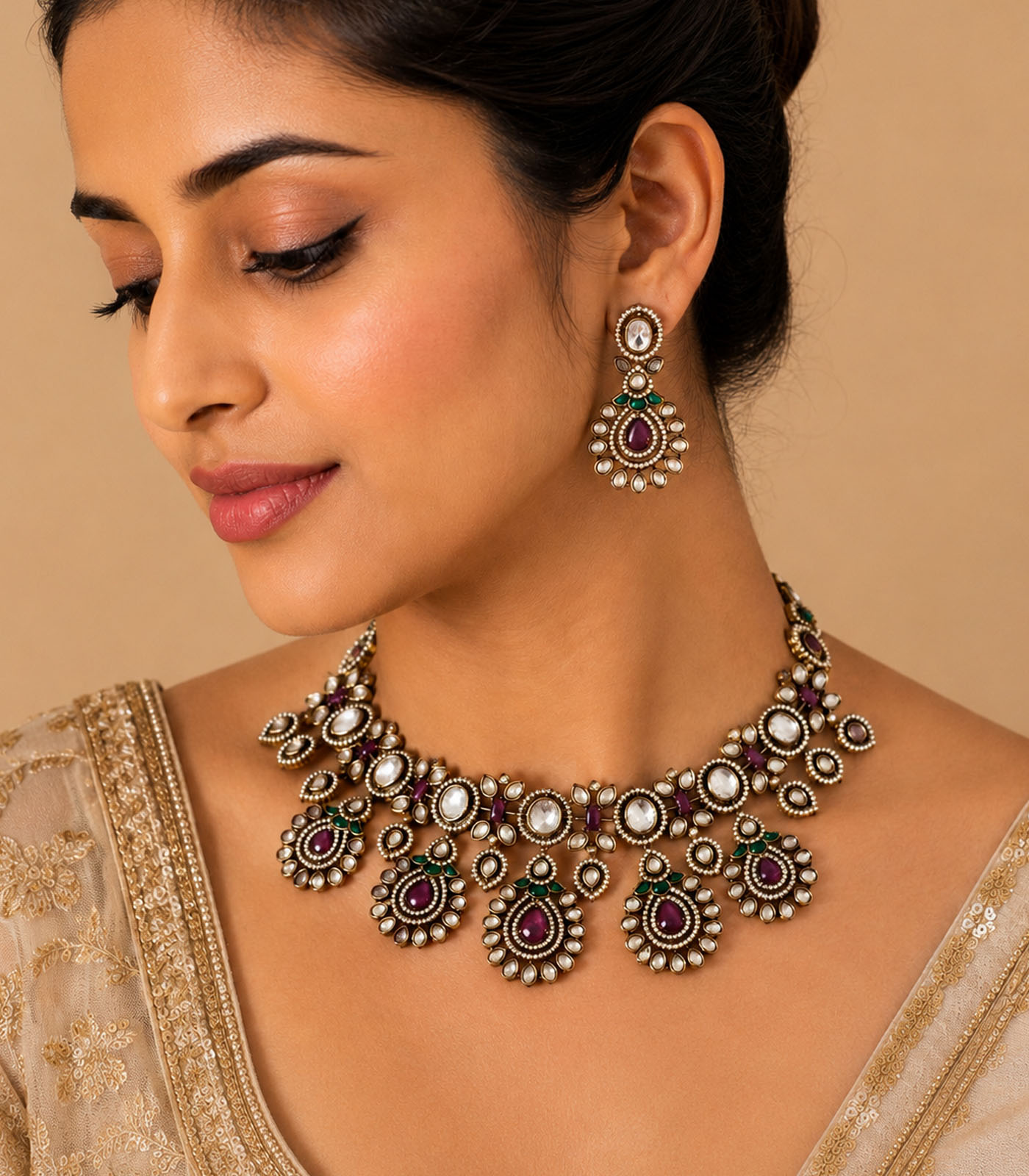 Ruby Kundan Statement Necklace Set