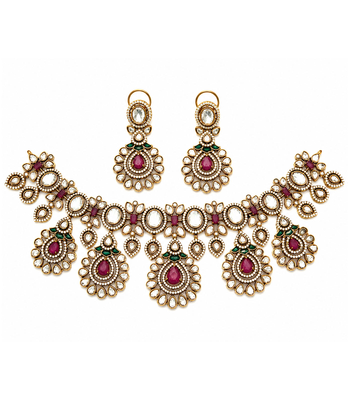 Ruby Kundan Statement Necklace Set - Image 4