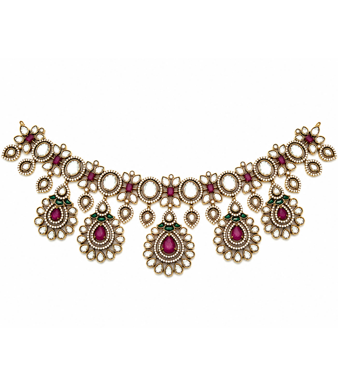Ruby Kundan Statement Necklace Set - Image 5