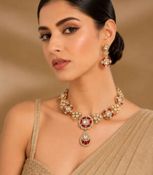Ruby Kundan Choker Necklace Set with Drop Earrings