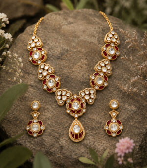 Ruby Kundan Choker Necklace Set with Drop Earrings