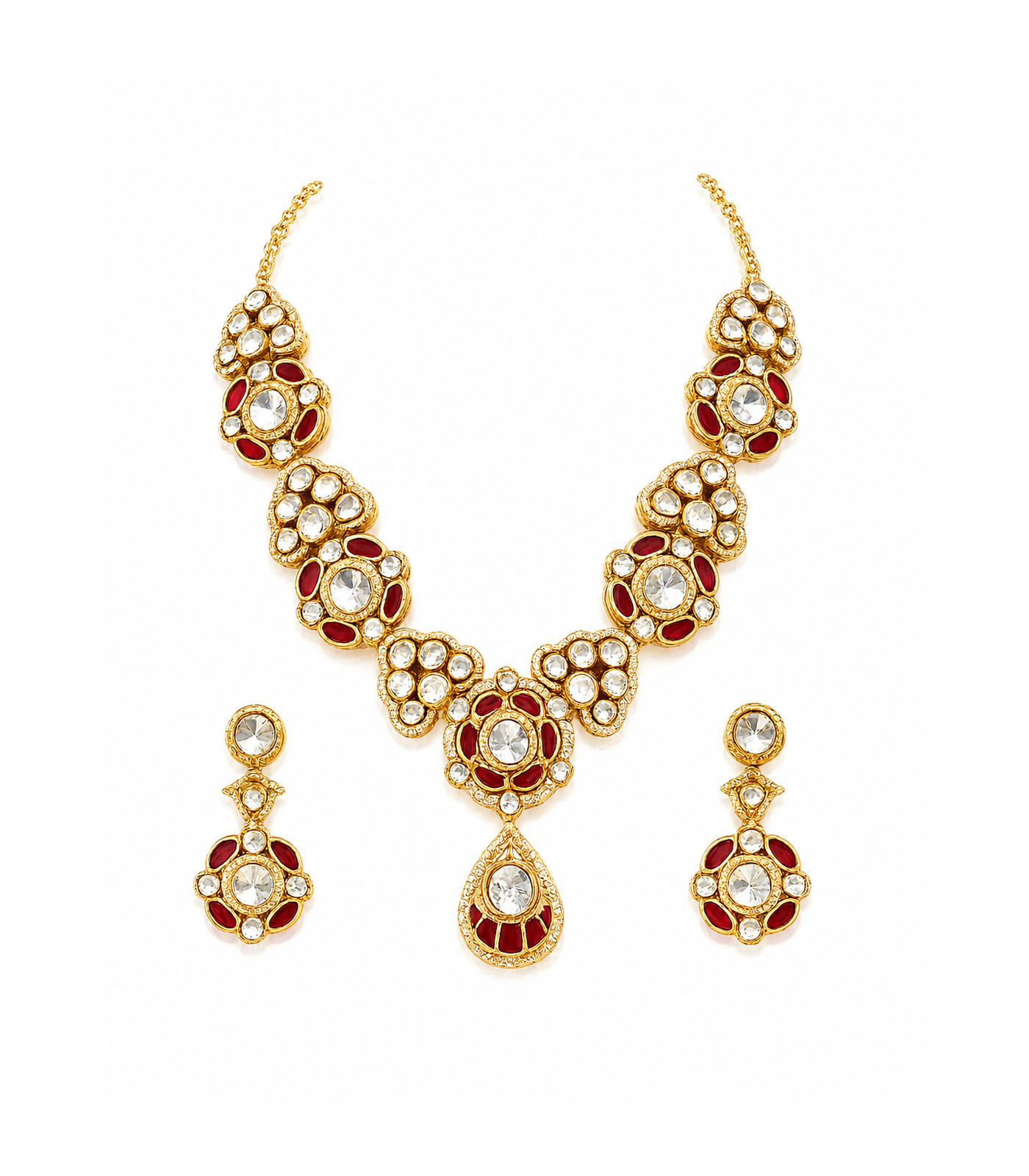 Ruby Kundan Choker Necklace Set with Drop Earrings - Image 3