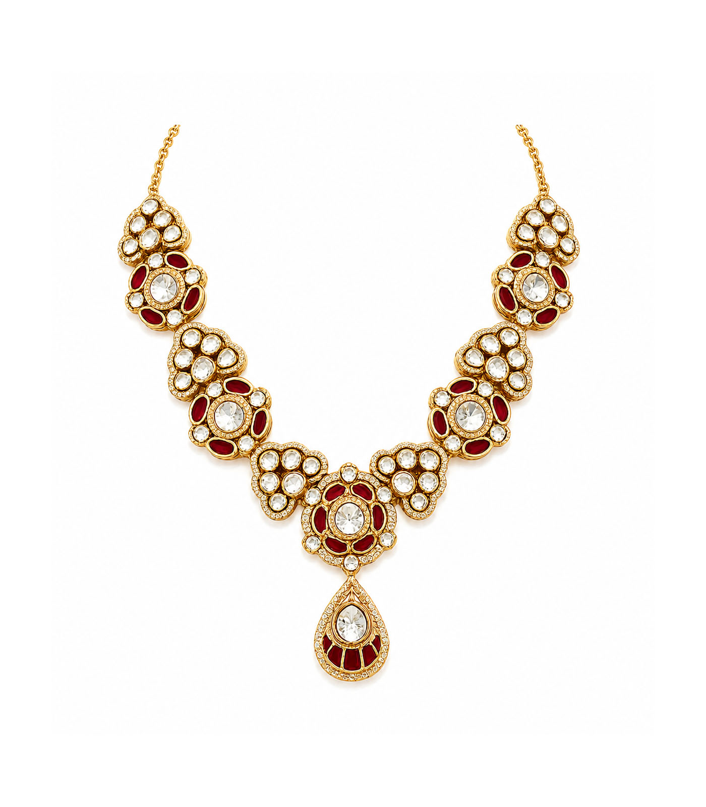 Ruby Kundan Choker Necklace Set with Drop Earrings - Image 4