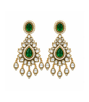Emerald Green Bridal Polki Necklace Set with Maang Tikka & Statement Earrings
