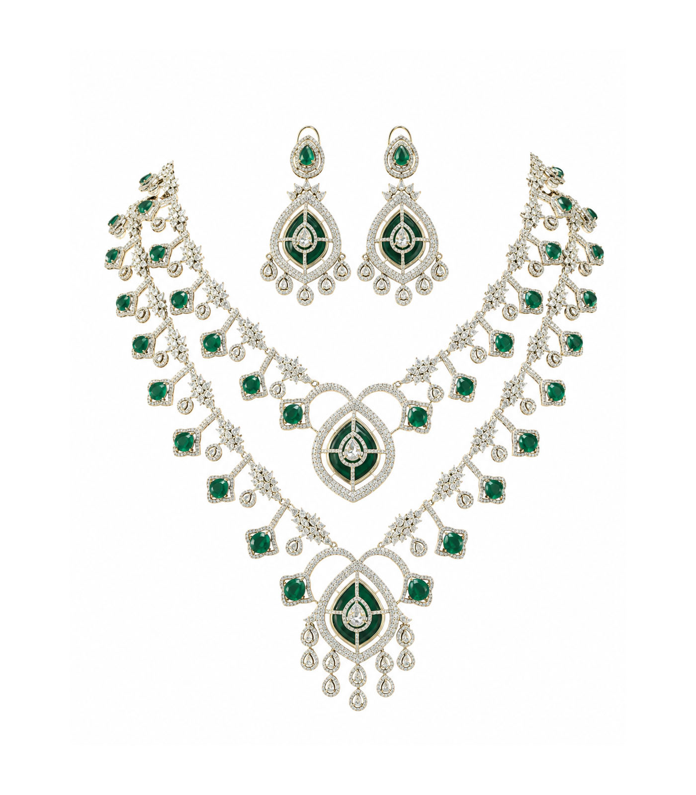 Emerald Layered Statement Necklace Set - Image 4