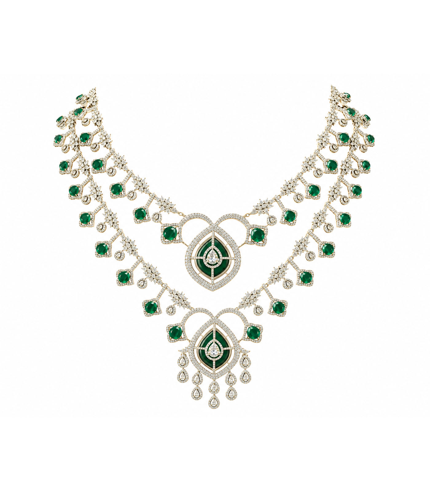 Emerald Layered Statement Necklace Set - Image 5