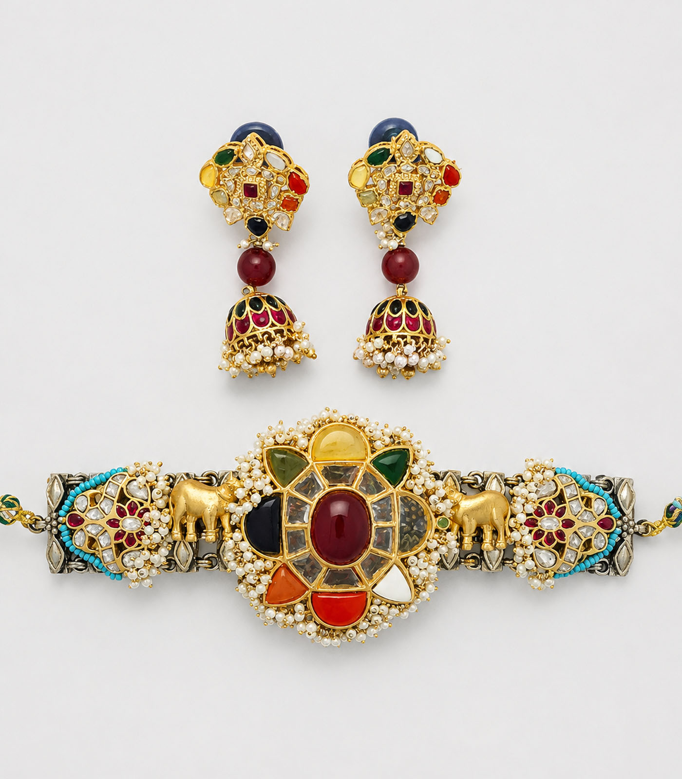 Navratna Floral Choker Set - Image 4
