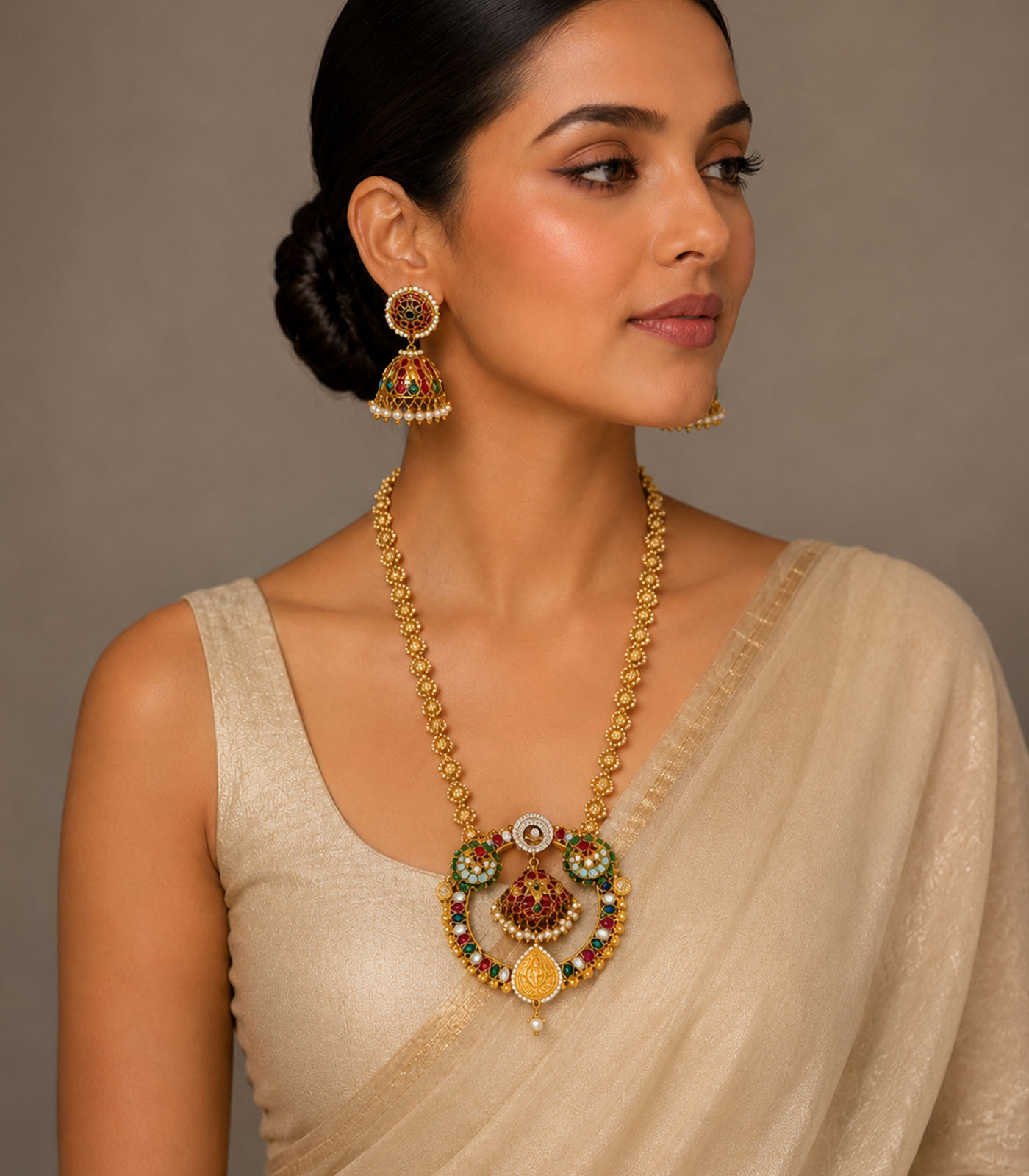 Emerald Sapphire Swan Diamond Statement Necklace Set