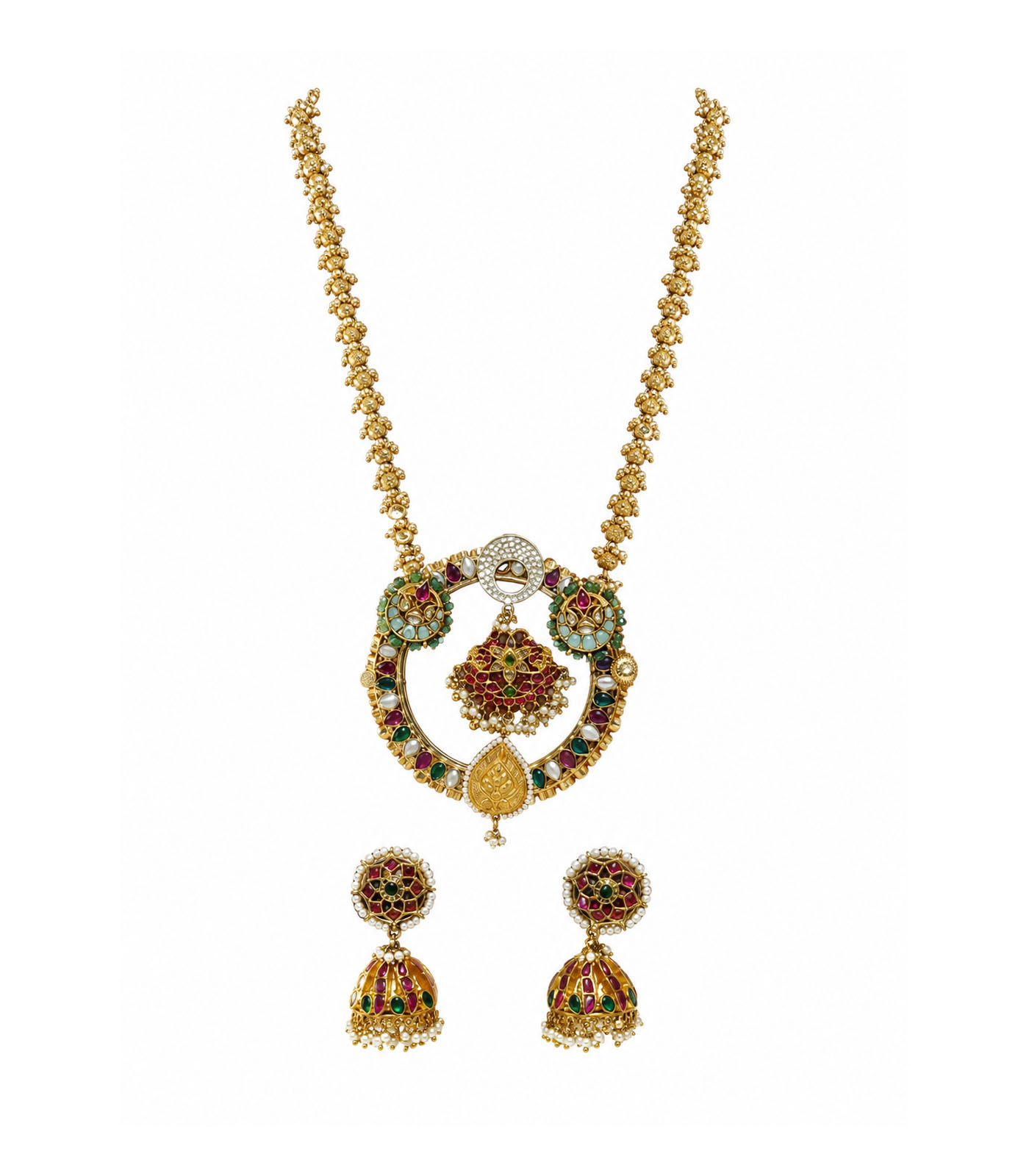 Emerald Sapphire Swan Diamond Statement Necklace Set - Image 3
