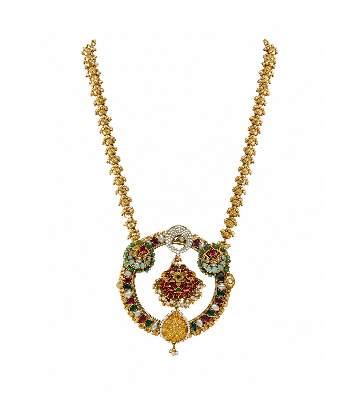 Emerald Sapphire Swan Diamond Statement Necklace Set - Image 4