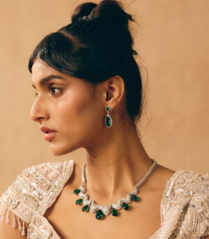 Emerald Teardrop Necklace Set with Drop Earrings