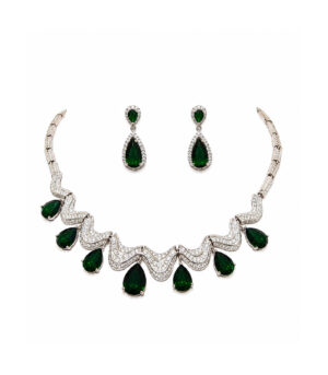 Emerald Teardrop Necklace Set with Drop Earrings