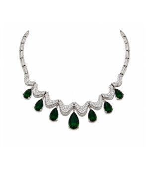 Emerald Teardrop Necklace Set with Drop Earrings