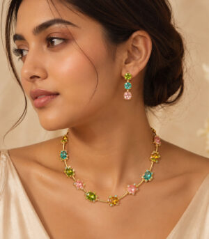 Multi-Coloured Floral Gemstone Necklace Set