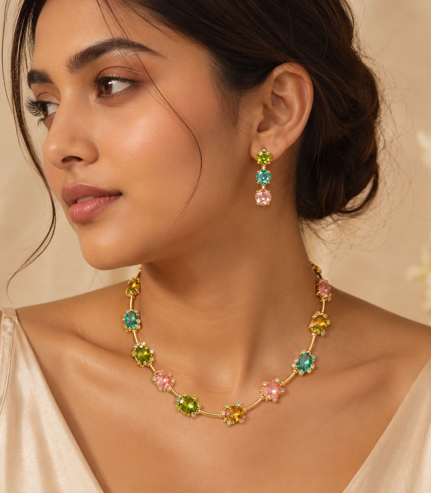 Multi-Coloured Floral Gemstone Necklace Set