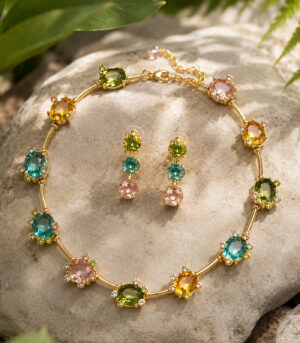 Multi-Coloured Floral Gemstone Necklace Set