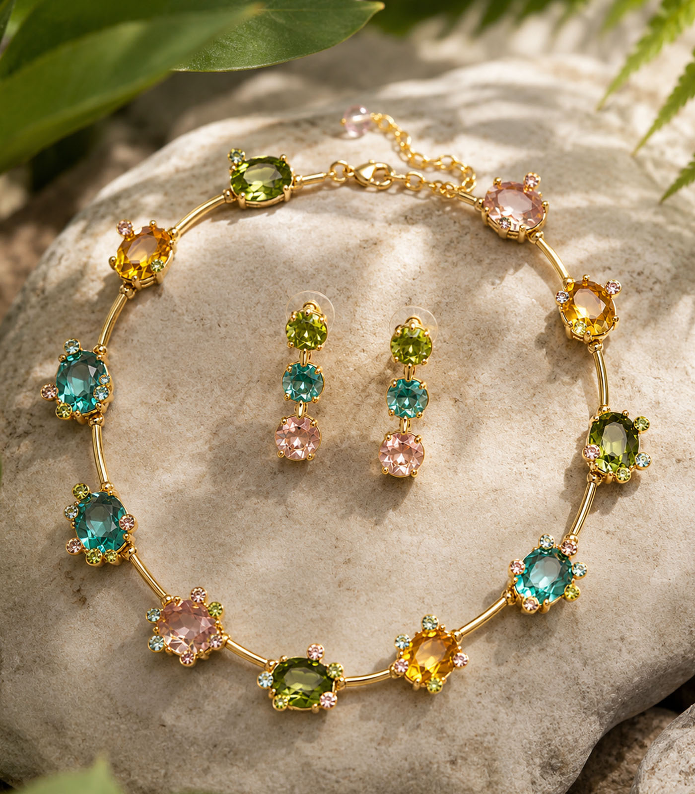 Multi-Coloured Floral Gemstone Necklace Set - Image 3