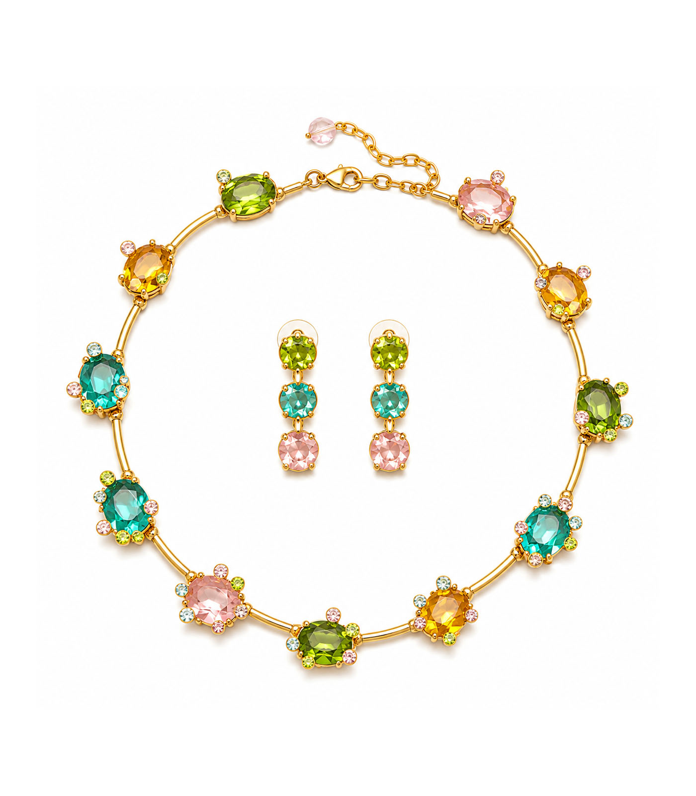 Multi-Coloured Floral Gemstone Necklace Set - Image 4